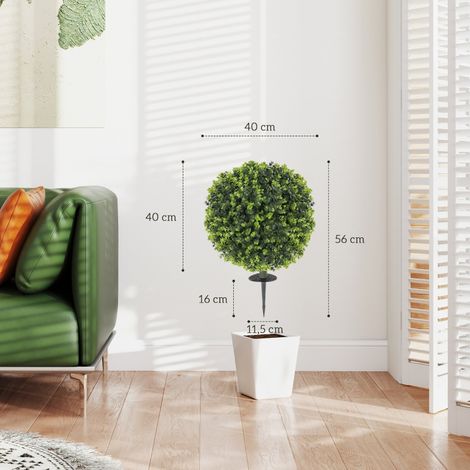 Lot de 2 buis artificiels en pot, boules vertes avec tige, décoration intérieure et extérieure, résistantes aux UV, feuillage permanent (1/5)