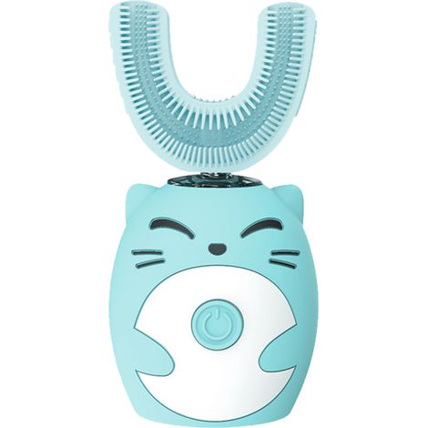 Brosse à dents enfant U Silicone doux Poils souples Motif cartoon Mignon Brosse électrique Bleu (1/5)