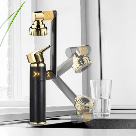 360° Swivel Basin Mixer Tap Kitchen/Bathroom Sink Tap Mixing Faucet with 1080 Rotation, Bathroom Basin Taps Mixer Taps Single-Lever Faucet and 2 Water Outlet Modes Sink Taps, 360°Swivel for Each Joint (1/5)