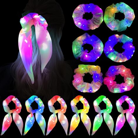 Chouchous à cheveux lumineux LED : 12 pièces de cheveux LED pour fêtes, 3 modes de lumière, brillants dans le noir (1/5)