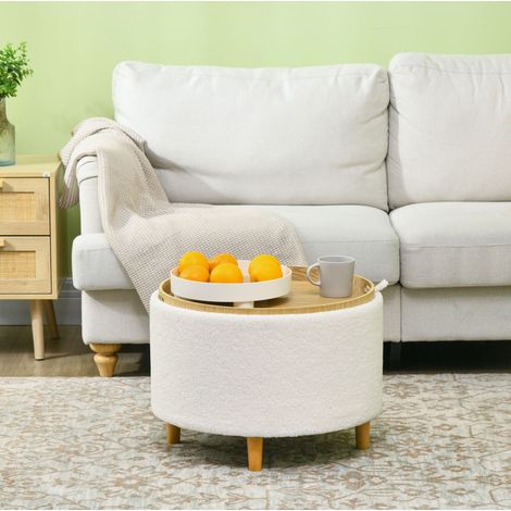 MEUBLIV runder Aufbewahrungs-Pouf 56 cm weiß – mit aufklappbarem Deckel und Stauraum (1/5)