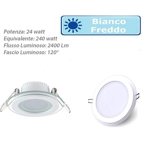 Pannello led slim incasso bordo in vetro tondo 24 watt luce bianca 6500k (1/5)
