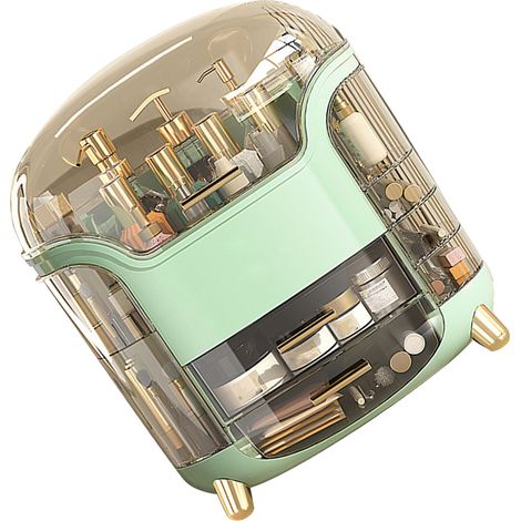 Boîte de rangement cosmétique grande capacité pour coiffeuse, porte-produits de soin, boîte à parfum, à rouge à lèvres et à masque pour le visage, vert cèdre clair. (1/5)