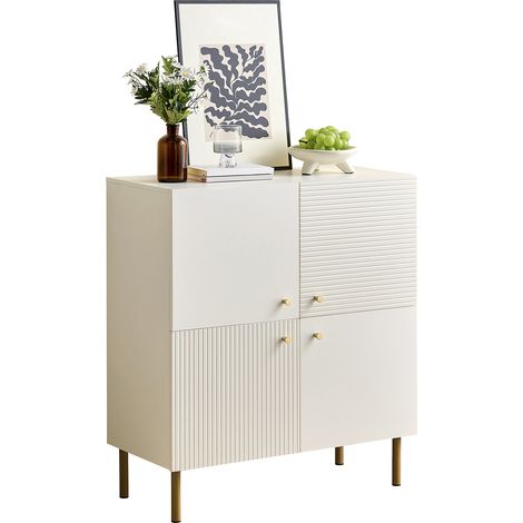 Buffet de rangement blanc en MDF avec poignées en alliage de zinc et pieds en acier, pour salon, chambre ou entrée au style moderne  CHICFURN (1/5)