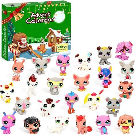 Calendrier de l’Avent Noël 2026 pour animaux, boîte compte à rebours avec 24 figurines décoratives en résine, personnages cartoon amusants, jouets surprises pour fête de Noël (1/3)