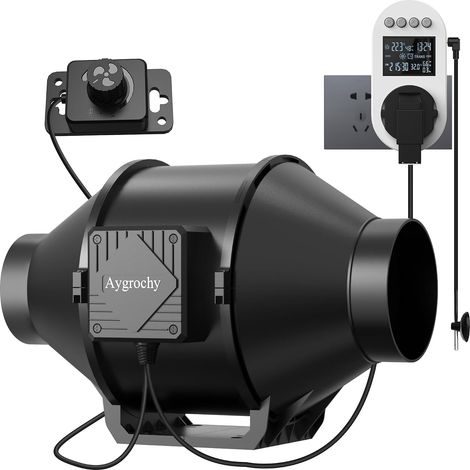 Ventilateur tubulaire réglable 100 mm, ventilateur d'extraction 363 m³/h, moteur EC avec prise intelligente, pour cave, garage, cuisine, salle de bain, tentes de croissance, hydroponique (1/5)
