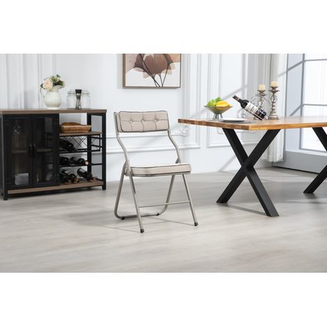 Silla plegable de comedor con cojín, lote de 2, 46 x 47 x 80 cm, caqui HAVRYA (1/5)