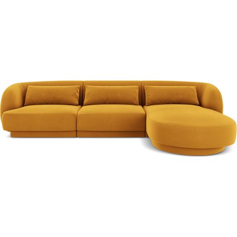 Canapé d'angle droit 4 places en velours jaune (1/5)