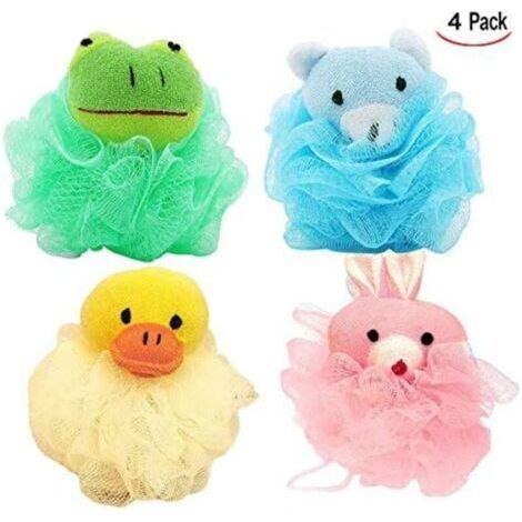 Éponge Douche Exfoliante, 4 PCS Fleurs de Bain Accessoire pour Enfants Femmes (1/4)