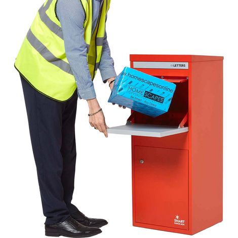 SMART PARCEL BOX™ Large Free Standing Postal Box Letter Box,Front and Back Access, Red (1/5)