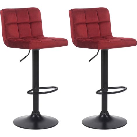 Lot de 2 tabourets de bar en velours rouge coutures décoratives piètement métal noir 100004147 (1/5)