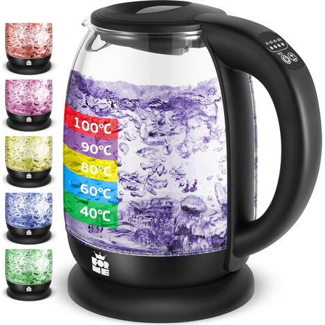 ForMe Bouilloire Électrique en Verre 1.8L, Contrôle de la Température, Température Réglable à Partir de 40°C à 100°C, Éclairage LED 7 Couleurs, Fonction de Maintien au Chaud, Sans BPA (1/5)