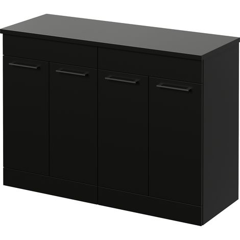 Napoli 460 Matt Black 1200mm 4 Door Vanity Unit for Countertop Basins - 1200mm - Gunmetal Grey 160mm Handle