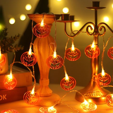 Guirlande lumineuse d'Halloween, à piles, guirlande décorative pour créer une ambiance festive, guirlande lumineuse citrouille pour la mise en scène (3 m - 20 LED)