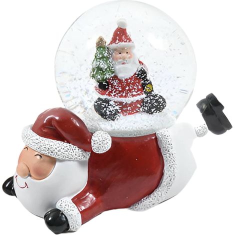 Palla di neve con Babbo Natale, decorazione colore rosso e bianco, 10.5 x 7.5 x h 8.5 cm -Renna (1/5)
