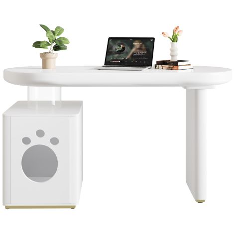Bureau à plateau épaissi – entièrement laqué, courbes arrondies, pieds de 5 cm d'épaisseur pour une stabilité et un look moderne, style français blanc. (1/5)