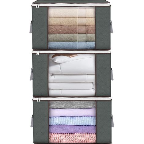 Sac de rangement pour vêtements en tissu non tissé, boîte de rangement grande capacité pour couettes, très grande et épaisse, 60 cm x 3 pièces (405 g) (1/5)