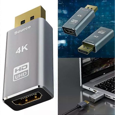 Adaptateur DisplayPort mâle vers HDMI femelle compatible 4K 30 Gbit/s pour moniteur, PC et ordinateur portable - JXLGV (1/4)