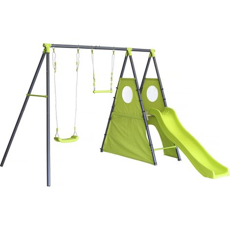 Klettergerüst aus Metall mit Rutsche "Kylian" - 4 Geräte - Grün