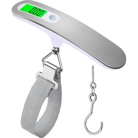 (Argent)Pèse-bagages Balance de poids de bagage de haute précision Balance de valise portable Balance numérique électronique de poche 110 Lb / 50Kg Balance numérique suspendue pour voyage avec crochet (1/5)