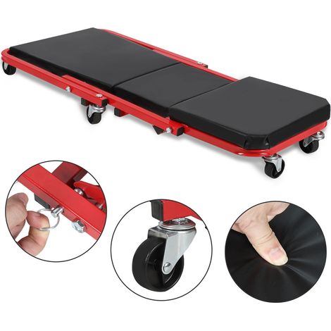 Randaco Carrello meccanico imbottito 2 in 1, lettino da 91 cm e sgabello officina, 6 ruote girevoli 360°, acciaio, 150 kg (1/5)