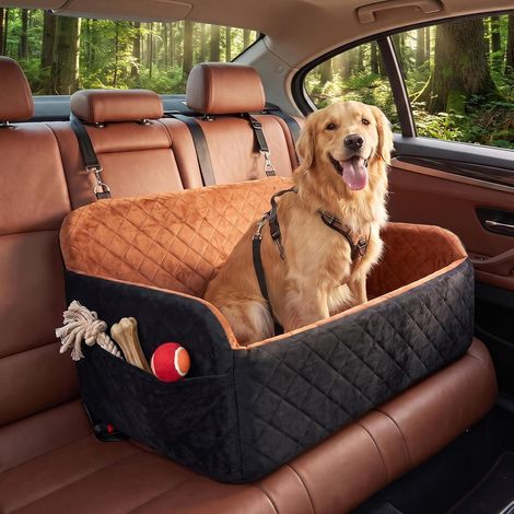 Siège auto pour chien de taille moyenne/grande - Siège auto pour chiens de taille moyenne ou 2 petits chiens - Rehausseur de voiture pour chien - Dessous antidérapant et 2 ceintures de sécurité - Lit (1/5)