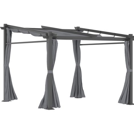 Pérgola 2,97 x 2,95 m de acero con techo retráctil y laterales, gris oscuro (1/5)