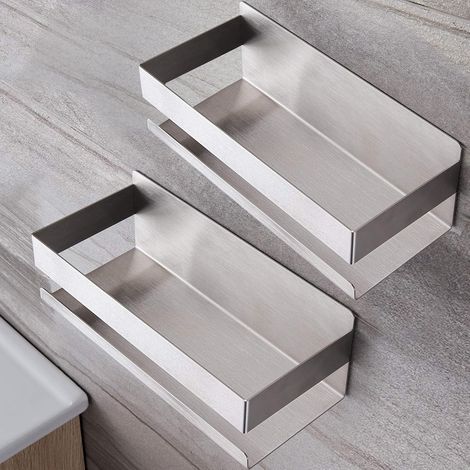 Étagère de douche autocollante en 2 pièces, rangement pratique pour salle de bain, étagère de douche sans perçage, étagère pratique pour salle de douche en acier inoxydable (1/4)