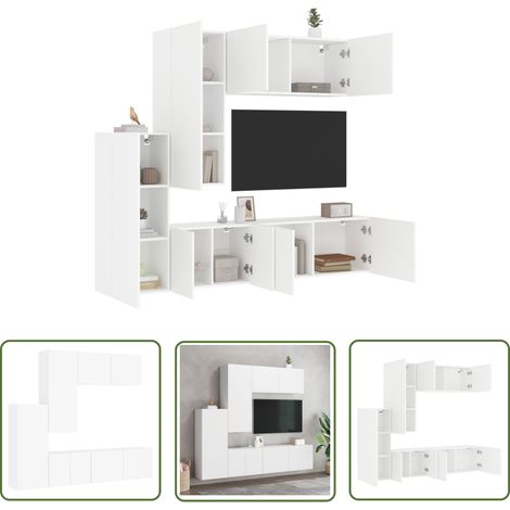 The Living Store Unités murales TV 5 pcs blanc bois d'ingénierie - Meuble Tv Mural - Étagère Murale - Rangement Mural - Unité Murale Tv - Meubles Tv (1/5)
