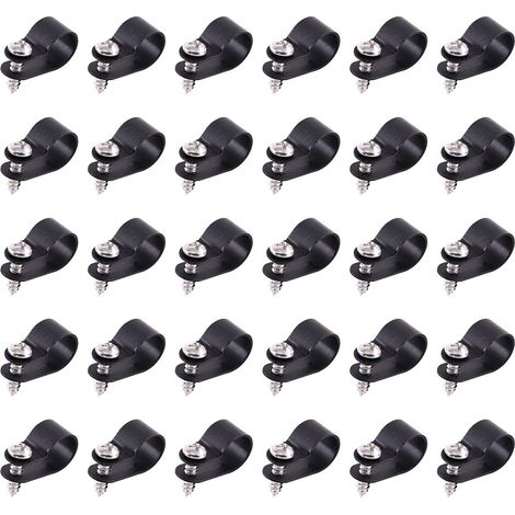 Lot de 60 clips en nylon noir de type R de 1,27 cm pour câbles, kit de serrage avec 60 vis pour la gestion des fils (1/5)