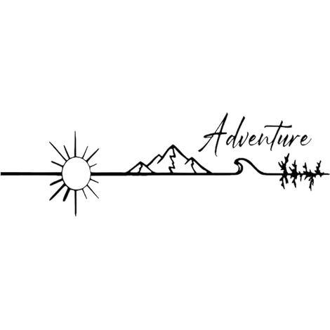 Lot de 2 autocollants d'aventure en plein air avec soleil et montagne 30 x 9,5 cm, imperméables, pour voitures, ordinateurs portables, pare-chocs, vitres de fenêtre DZ100 (Noir) (1/5)