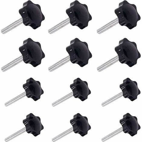 12 Pièces M6 (31 ) × 40mm et M8 (38 ) × 40mm Poignée de Serrage à Filetage Mâle Gripandles vis Boutons Poignées Bouton étoile-DOU