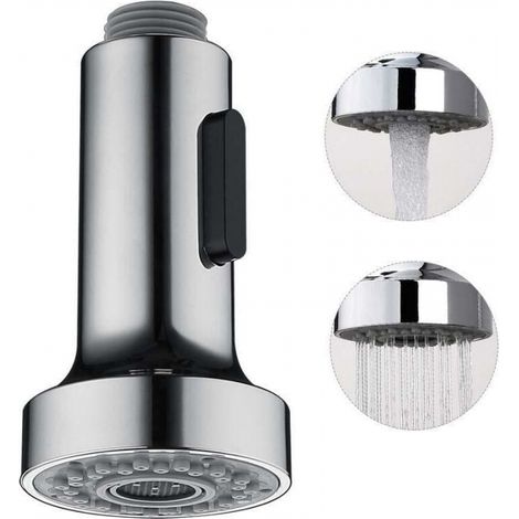Douchette Evier Pull-Out avec Bouton Stop Tête de Douchette Brossé 2 Jets pour Robinet Evier Cuisine,argent (1/3)