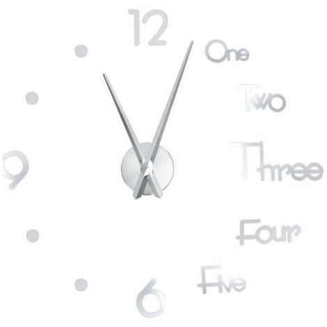 Rahmenlose Selbstklebende Wanduhr, DIY-Spiegel-Oberflächen-Aufkleber für Heim-, Büro- und Raumdekoration, Groß Silber (1/5)