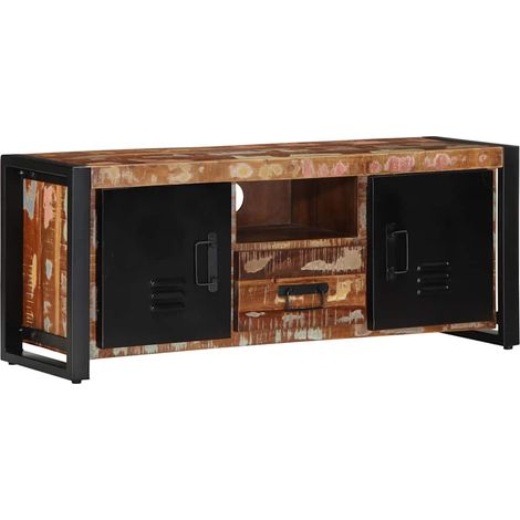 Pratico mobile porta TV con ampio spazio di archiviazione 100 x 30 x 40 cm in legno marrone di recupero 020057631