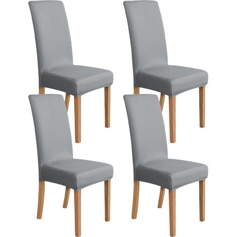 Lot de 4 housses de chaise de salle à manger extensibles, gris clair (1/5)