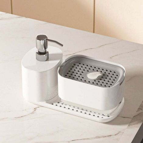 Liquide vaisselle blanc, accessoires de qualité, porte-éponge 4 en 1, accessoires de cuisine…