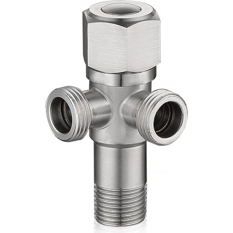 1 robinet à angle droit universel 1 / 2 "avec 2 sorties d'eau - raccord d'eau - robinet à angle droit - robinet double en acier inoxydable fileté 1 / 2" pour montage mural