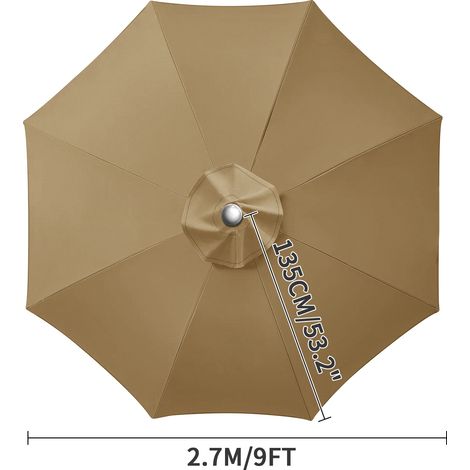 (Jaune sable, 8 baleines, 2,7 m) Toile de rechange pour parasol, imperméable, coupe-vent, imperméable et résistante aux UV. (1/5)