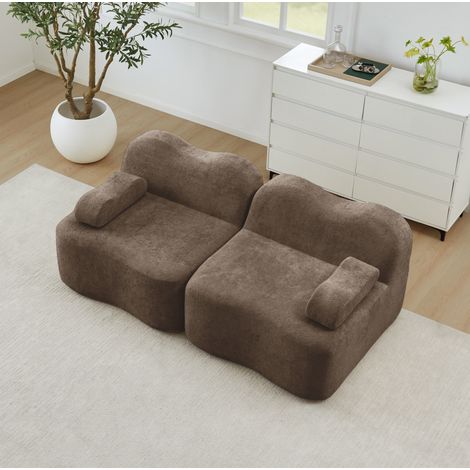 Canapé modulaire en velours marron, forme ondulée, assise profonde, sans montage (1/5)