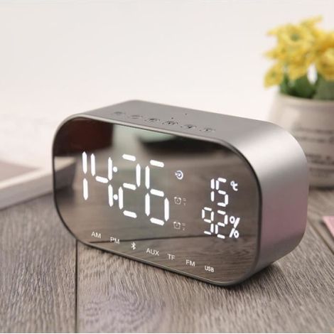Réveil Bluetooth Haut-Parleur Thermomètre Radio FM - Écran LCD - Entrée AUX - Lecteur USB/TF - 5 V 2 A - Pour Bureau Maison - 1 Pièce (1/3)