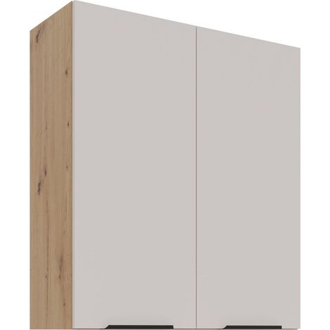 Küchen Hängeschrank 80 cm Küche SOLANO Kaschmir beige matt + Eiche Artisan matt Küchenzeile Küchenblock Küche Einbauküche (1/4)