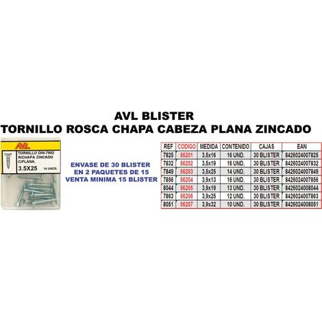 Vis à tôle blister Avl filetage 3,5x25 mm tête plate
