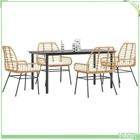 Ensemble à manger jardin - Mod. 3334558 - 4 chaises - poly rotin marron - plateau verre trempé (1/5)