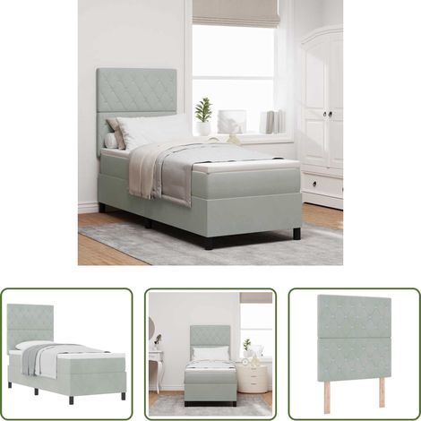 vidaXL Matratze - Boxspringbett mit Matratze Hellgrau 80 x 200 cm Samt (1/5)