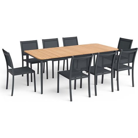 Table de jardin en aluminium/teck et 8 chaises