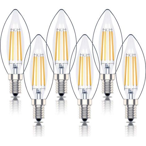 Ampoule LED E14 à intensité variable, culot à vis Edison, filament SES, 4 W (équivalent 40 W), blanc chaud 2700 K, 400 lm, lot de 6. (1/5)