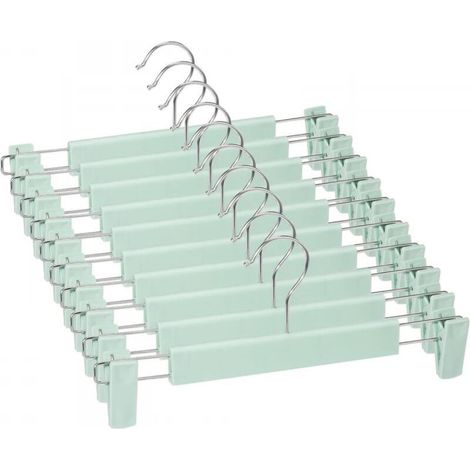 Lot de 10 cintres pour jupes, pantalons avec 2 pinces réglables antidérapantes pour pantalons suspendus, chaussettes, jupes, menthe (1/5)