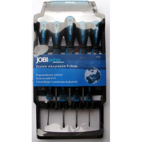 JOBI extra, modelo WX1209, Juego de 9 destornilladores de acero inoxidable, ideales para aplicaciones profesionales en electrónica y mecánica