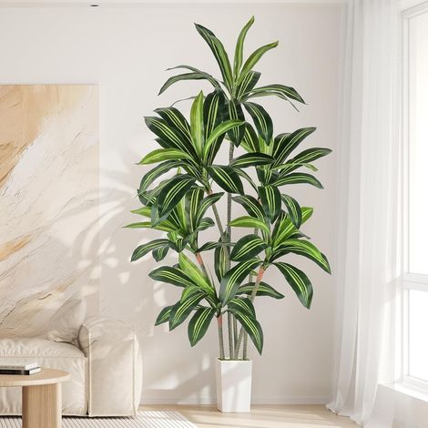 Dripex Plante Artificielle Dragon Tree 180 cm, Grandes Plantes artificielles avec Pot Blanc, Arbre Artificiel, Plante en Plastique, Dracaena réaliste pour Salon, Bureau, Jardin, décoration intérieure (1/5)